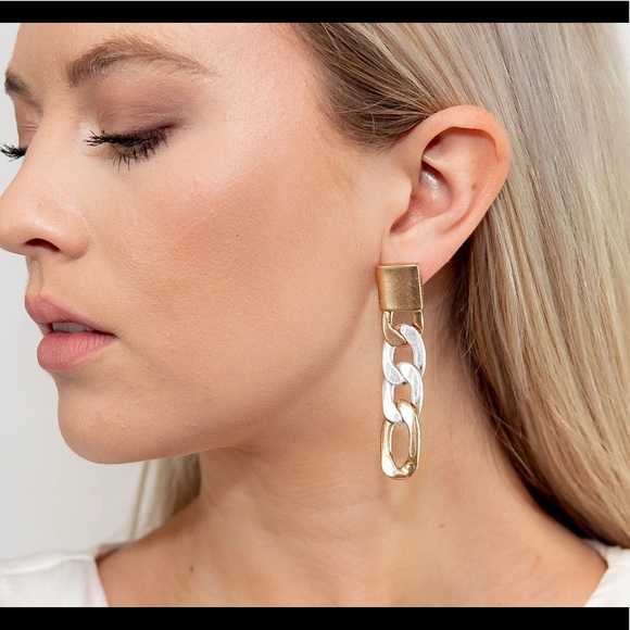 Genevieve Chain Link Earrings in Mixed Metals - Picture 2 of 2